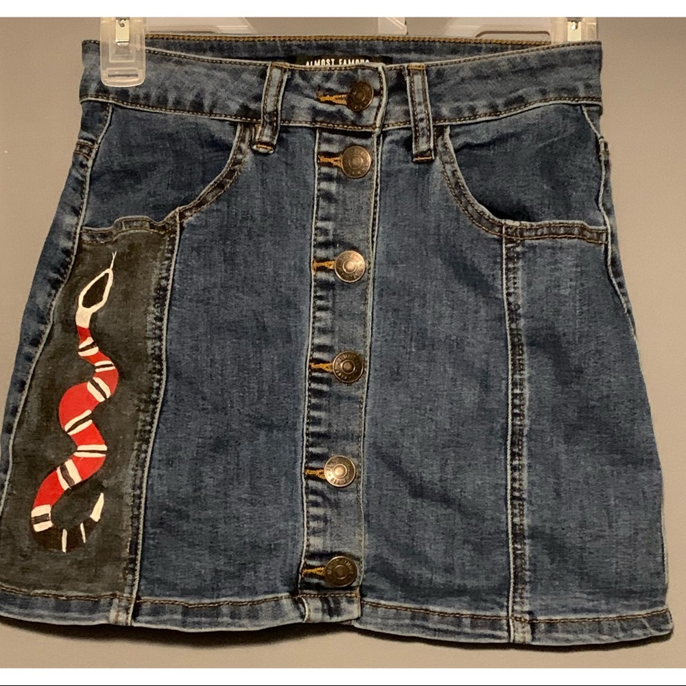 high rise denim skirt